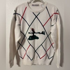 Vintage 90s John Ashford Gold Embroidered Golf Knit Sweater -M